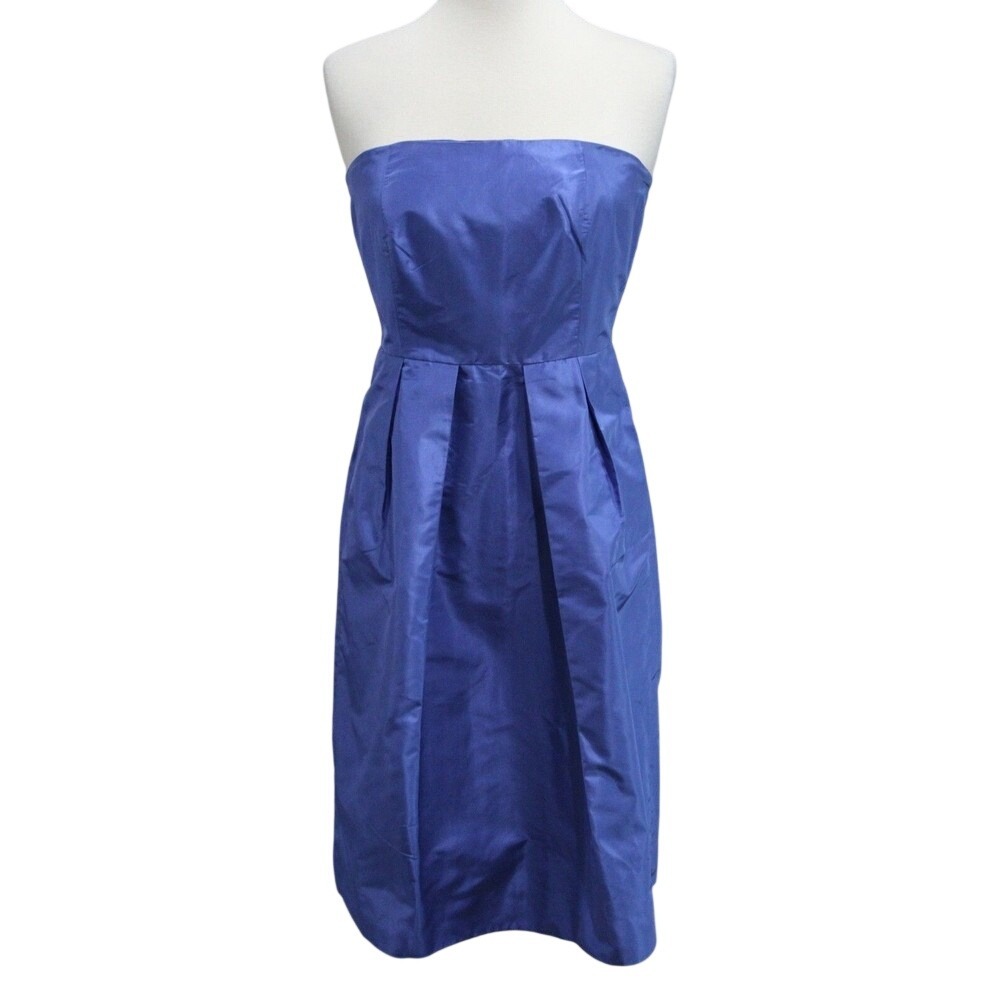 J.Crew Blue 100% Silk Strapless Taffeta Fit and Flare Cocktail Dress Size 0 NWT